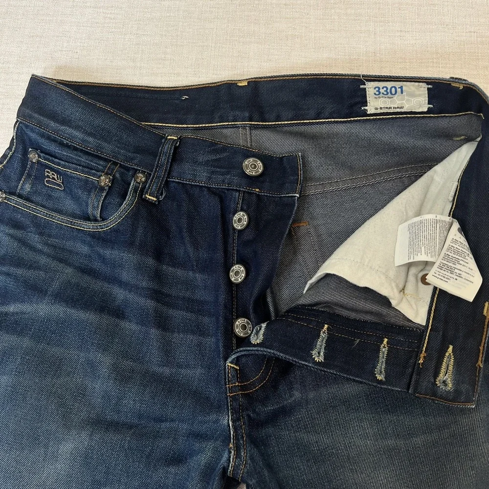G-Star Raw '3301 STRAIGHT' Mens Straighg Dark Blue Button Fly Size W36 L34